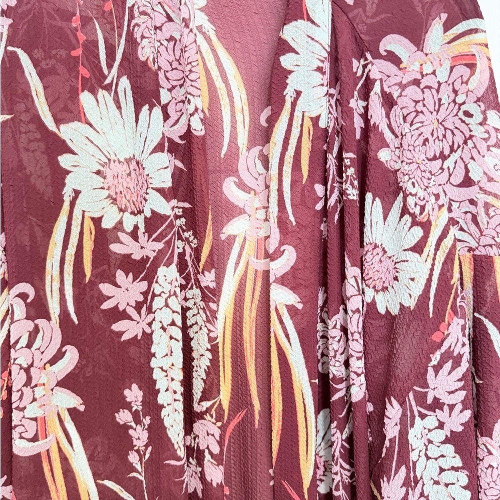 Free People Intimately if you say so burgundy pink floral kimono 23731 - Picture 7 of 12
